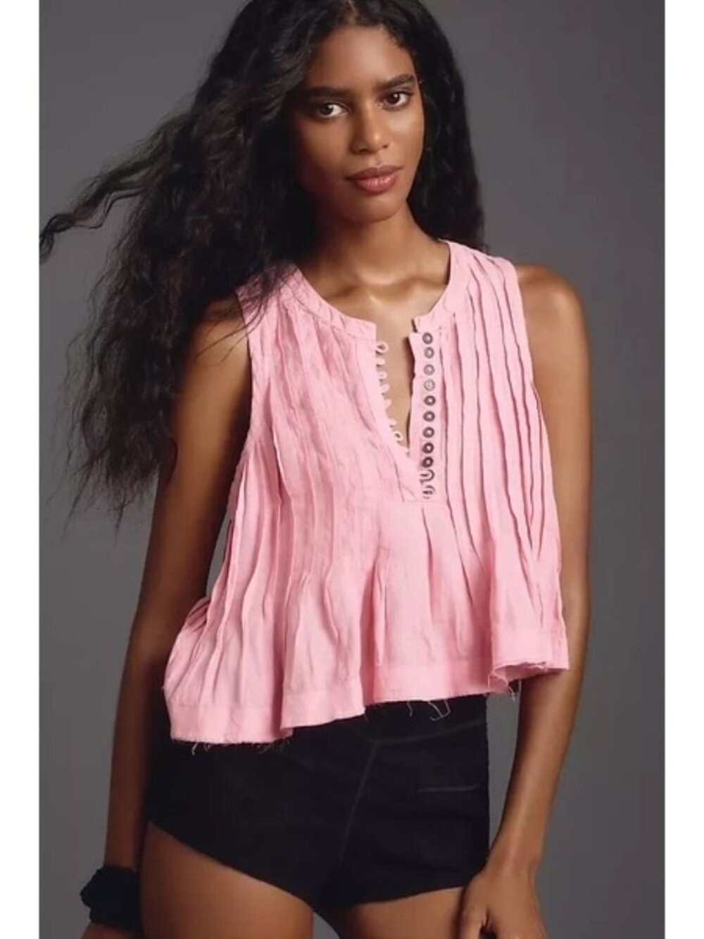 Anthropologie Pleated Linen Tank Top In Pink Women’s Tag Size M